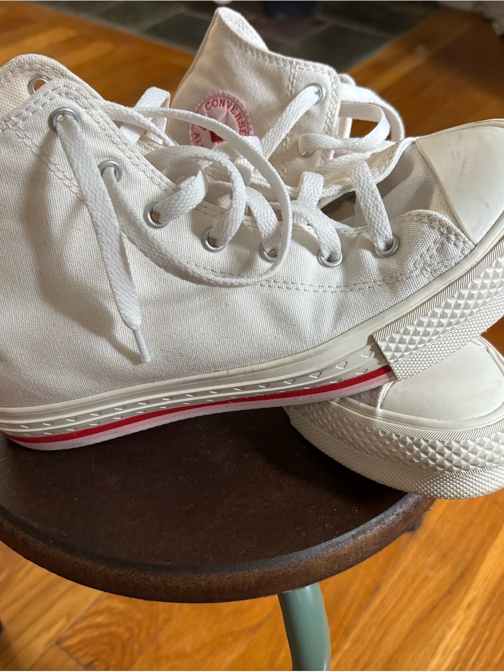 Converse Kids White High-Top Canvas Sneakers with Red Stripe Accent